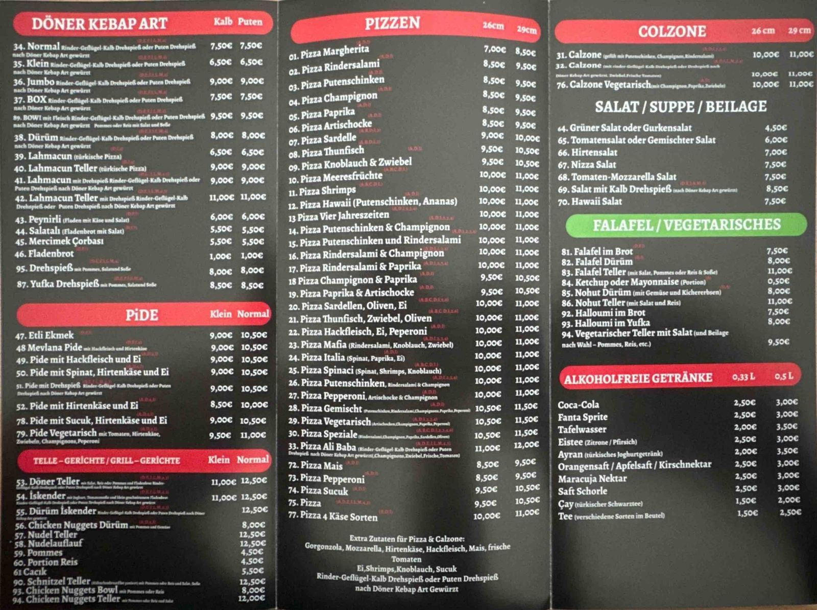 Speisekarte Seite 1 – Ali Baba Heidenheim